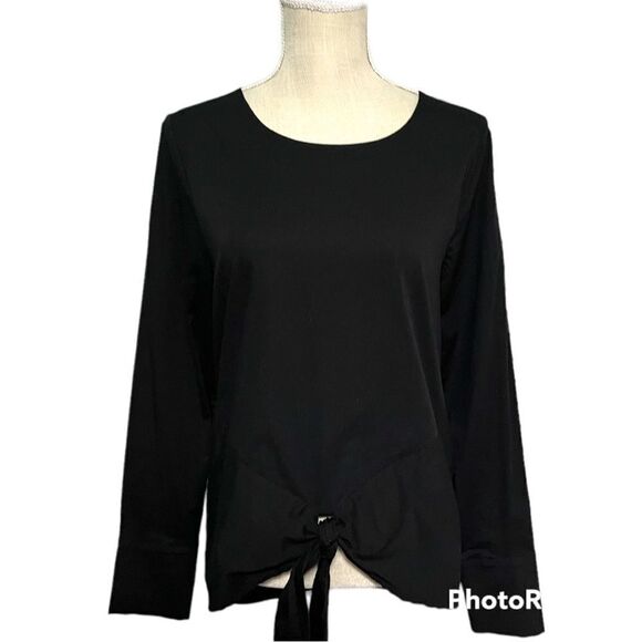 Pleione black long sleeves tie front cotton spandex top - Picture 1 of 6